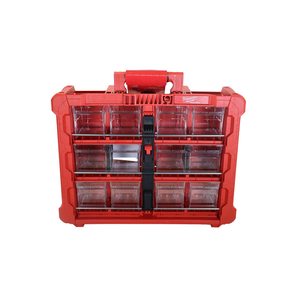 Milwaukee PACKOUT Tilt Bin Organizer with 10 Quick-Access Bins, Impact-Resistant Modular Storage, Wall-Mountable and PACKOUT-Compatible, Fasteners, and Hardware Organization