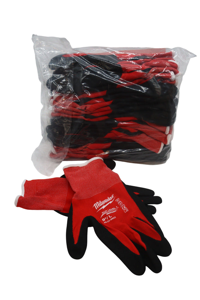 Milwaukee 48-22-8902B Large Red Nitrile Level 1 Cut Resistant Dipped Work Gloves (12-Pack)