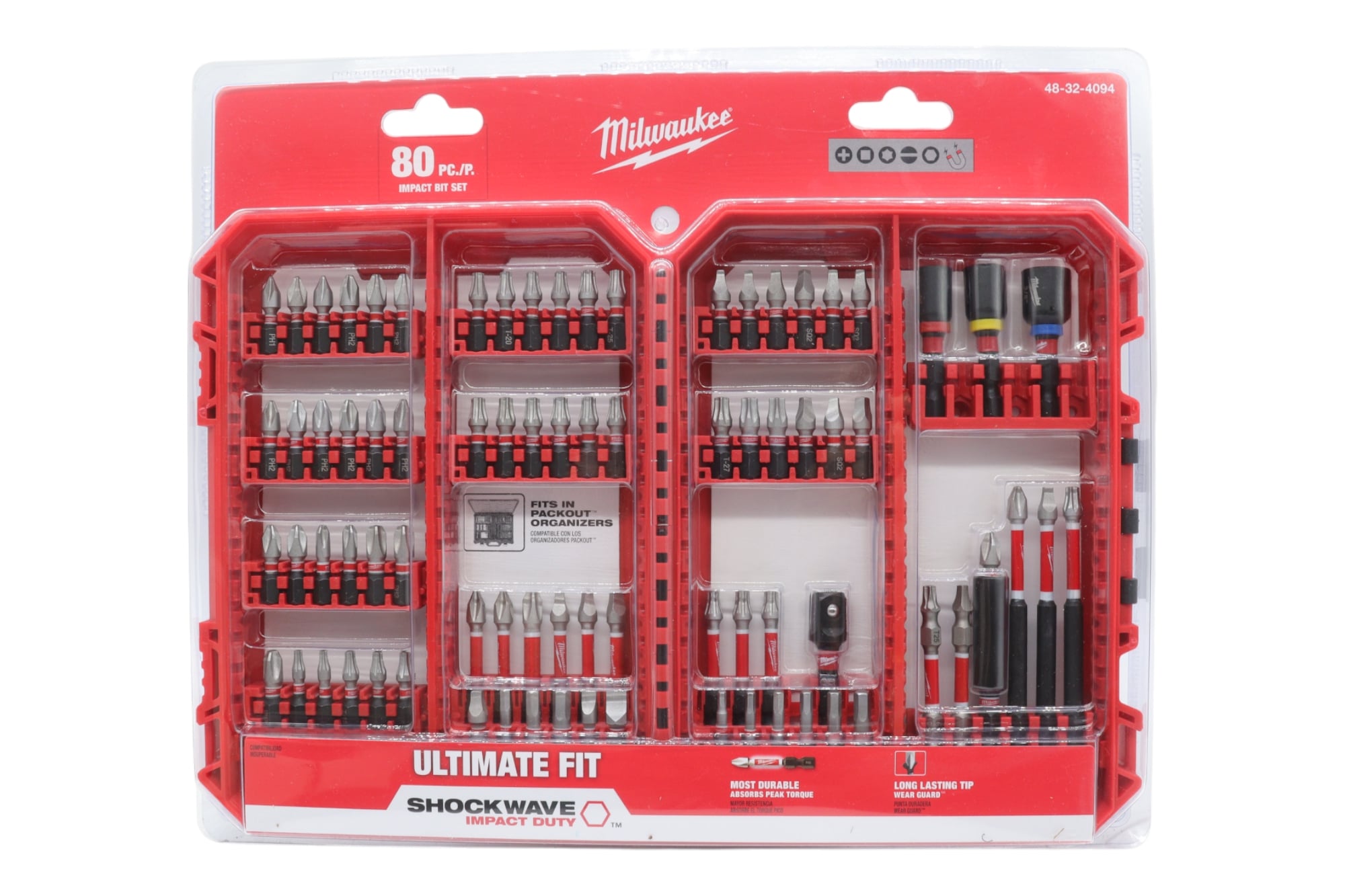 Milwaukee 48-32-4094 SHOCKWAVE Impact Duty Alloy Steel Screwdriver Bit Set - 80-Piece Kit with Wear Guard Tip for Increased Wear Resistance & Optimized Shock Zone for Torque Absorption