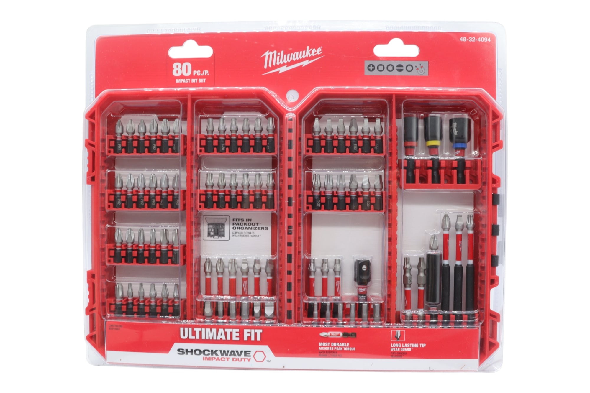 Milwaukee 48-32-4094 SHOCKWAVE Impact Duty Alloy Steel Screwdriver Bit Set - 80-Piece Kit with Wear Guard Tip for Increased Wear Resistance & Optimized Shock Zone for Torque Absorption