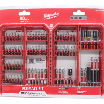 Milwaukee 48-32-4094 SHOCKWAVE Impact Duty Alloy Steel Screwdriver Bit Set - 80-Piece Kit with Wear Guard Tip for Increased Wear Resistance & Optimized Shock Zone for Torque Absorption