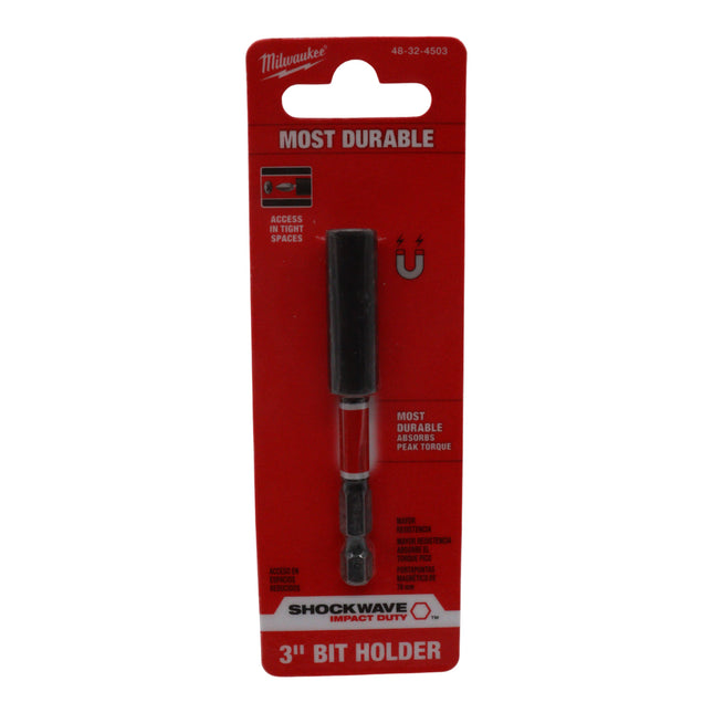 Milwaukee Shockwave 3″ Magnetic Bit Tip Holder – 1/4″ Hex Drive Impact-Rated Magnetic Bit Holder, Proprietary Heat-Treated Steel Construction with Secure Magnet Grip – Durable Power Tool Accessory