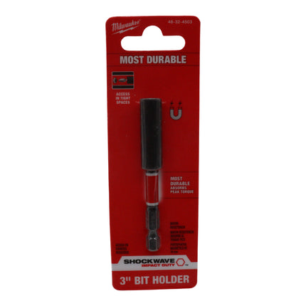 Milwaukee Shockwave 3″ Magnetic Bit Tip Holder – 1/4″ Hex Drive Impact-Rated Magnetic Bit Holder, Proprietary Heat-Treated Steel Construction with Secure Magnet Grip – Durable Power Tool Accessory
