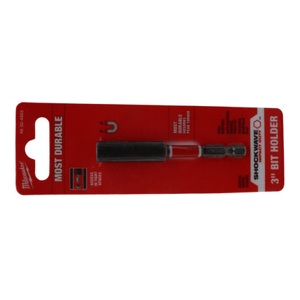 Milwaukee Shockwave 3″ Magnetic Bit Tip Holder – 1/4″ Hex Drive Impact-Rated Magnetic Bit Holder, Proprietary Heat-Treated Steel Construction with Secure Magnet Grip – Durable Power Tool Accessory