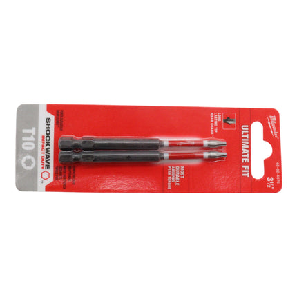 Milwaukee Shockwave Impact Duty 3-1/2" T10 Torx Impact Driver Bits – 2-Pack| Custom Alloy76™ Steel, Shockzone™ Torque Absorption, Wear Guard™ Tip, Impact-Rated Bit Set