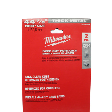 Milwaukee Compact Band Saw Blades – 44-7/8″ x 1/2″ 14 TPI Metal Cutting Blades (2-Pack), Bi-Metal Construction for Steel, EMT, Unistrut & Stainless Steel