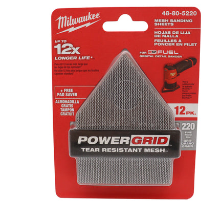 Milwaukee 48-80-5220 220 Grit Mesh Sanding Sheets for M12 Orbital Detail Sander (12 PK)