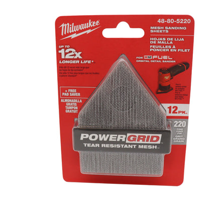 Milwaukee 48-80-5220 220 Grit Mesh Sanding Sheets for M12 Orbital Detail Sander (12 PK)