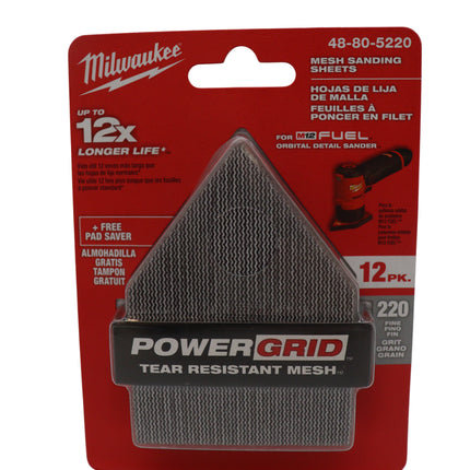 Milwaukee 48-80-5220 220 Grit Mesh Sanding Sheets for M12 Orbital Detail Sander (12 PK)