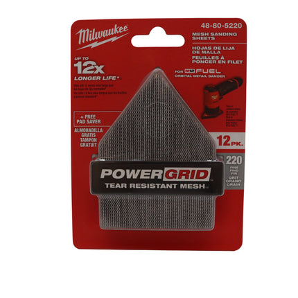 Milwaukee 48-80-5220 220 Grit Mesh Sanding Sheets for M12 Orbital Detail Sander (12 PK)