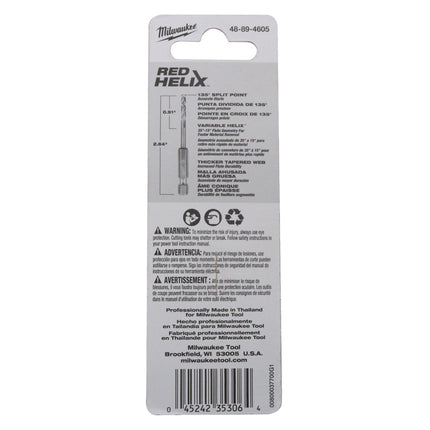 Milwaukee Shcokwave Red Helix Titanium Impact Duty 1/8″ Drill Bit – 1/4″ Hex Shank, 135° Split Point, Rapid Chip Removal, Impact-Rated for Drills & Drivers (2 Pack)