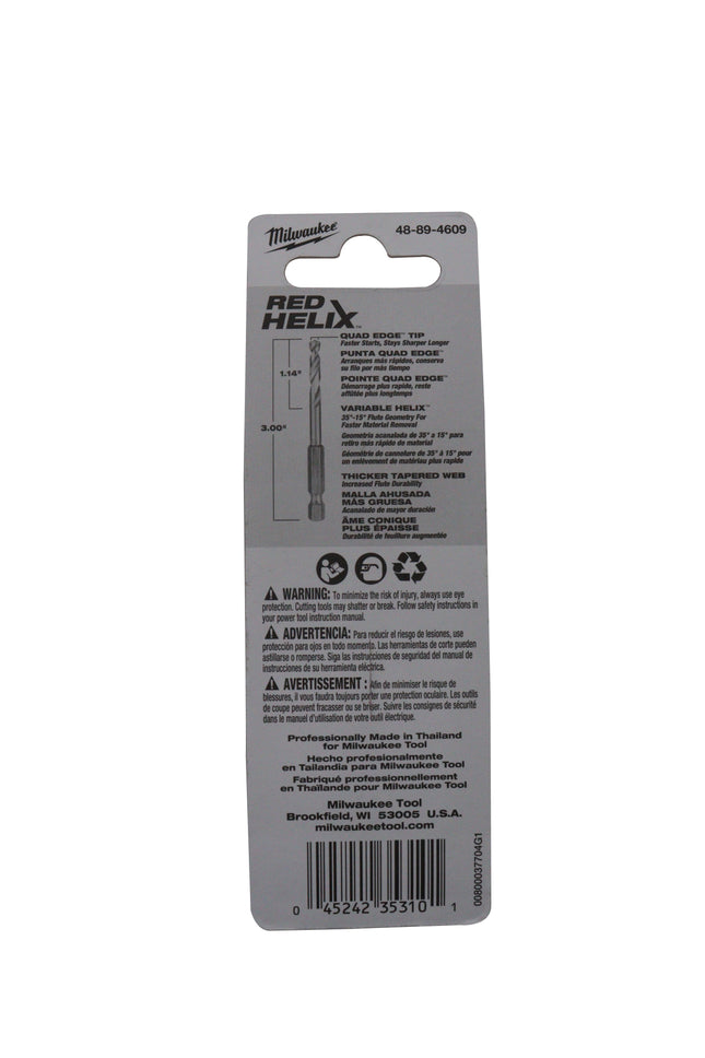 Milwaukee Shockwave Red Helix Titanium Impact Duty 3/16″ Drill Bit – 1/4″ Hex Shank, 135° Split Point, Rapid Chip Removal™ Technology, Titanium Coated for Extended Life – Professional Drill Accessory