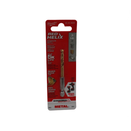 Milwaukee Shockwave Red Helix Titanium Impact Duty 3/16″ Drill Bit – 1/4″ Hex Shank, 135° Split Point, Rapid Chip Removal™ Technology, Titanium Coated for Extended Life – Professional Drill Accessory