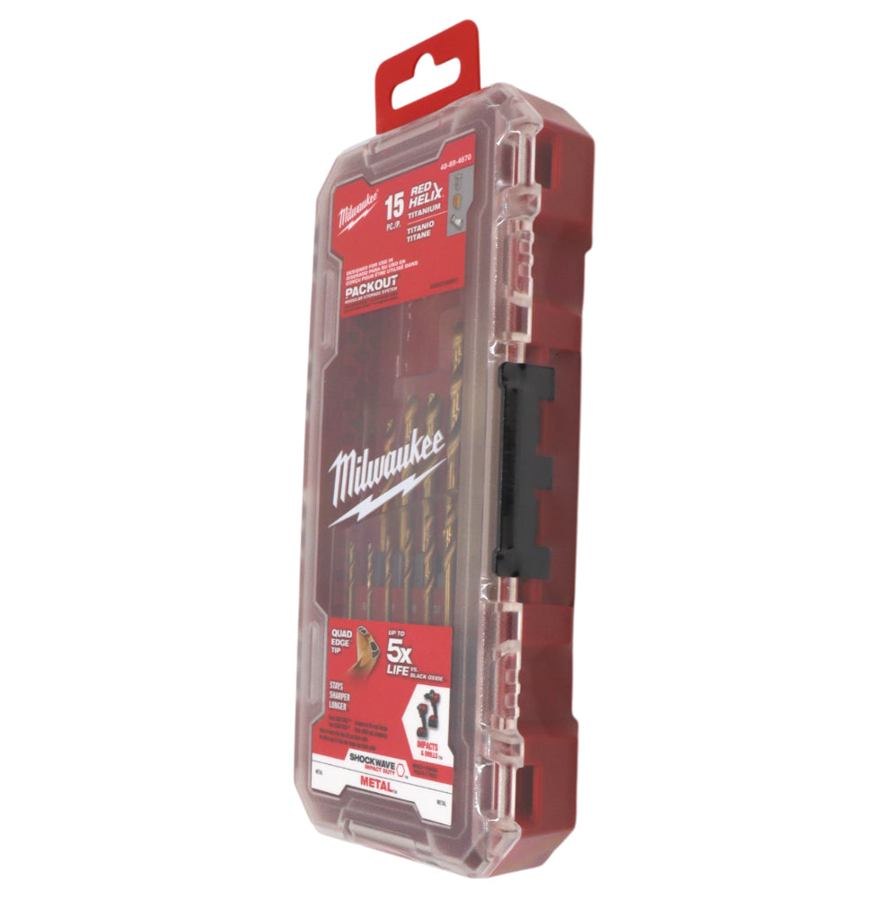 Milwaukee 48-89-4670 15-Piece Titanium-Coated Impact-Ready Drill Bit Set – Durable Alloy Steel Construction with Long-Life Cutting Edges, Precision Tips, and Carrying Case