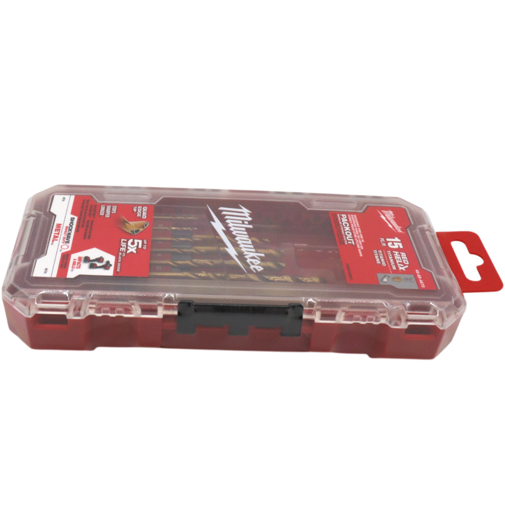 Milwaukee 48-89-4670 15-Piece Titanium-Coated Impact-Ready Drill Bit Set – Durable Alloy Steel Construction with Long-Life Cutting Edges, Precision Tips, and Carrying Case