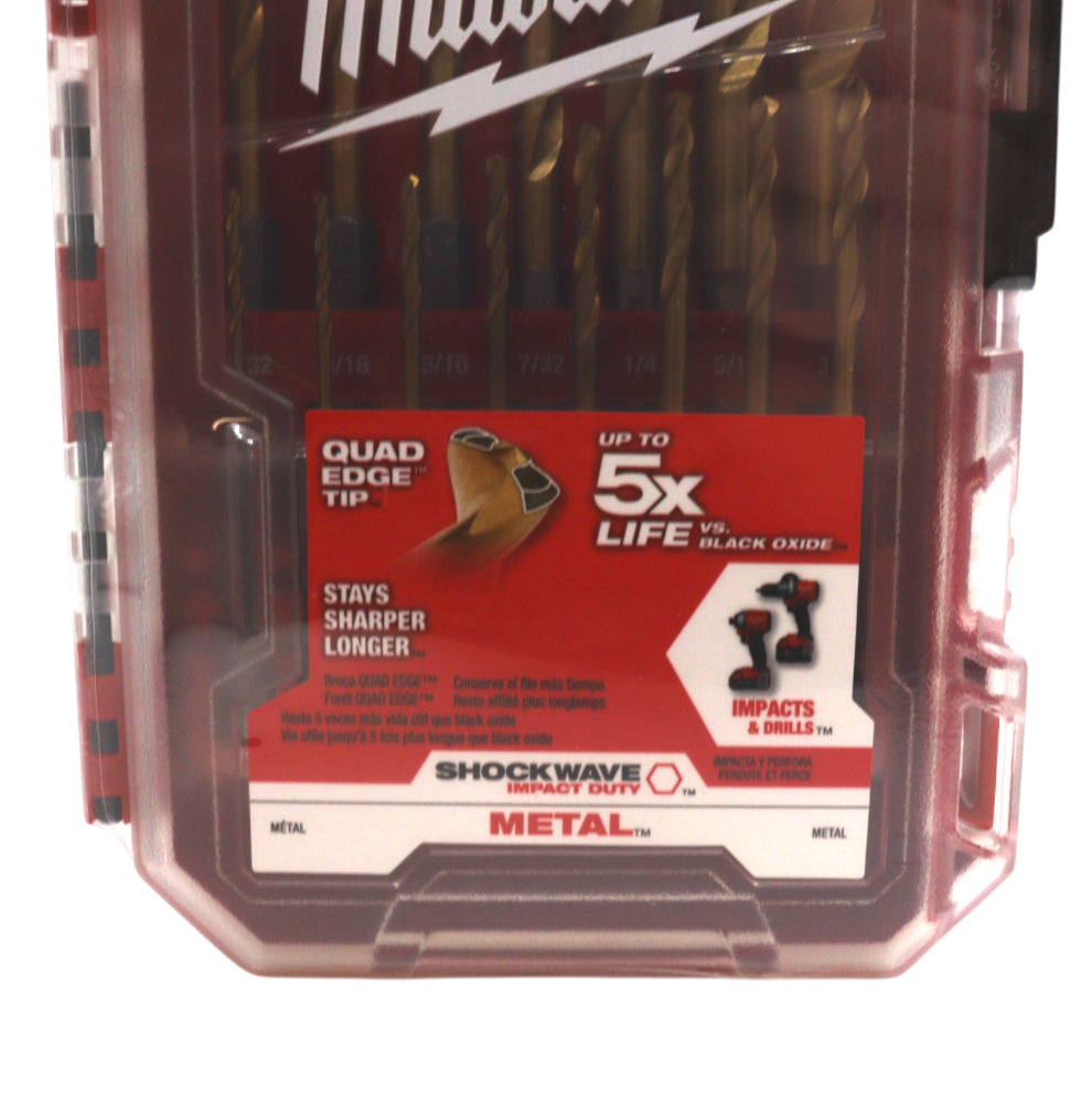 Milwaukee 48-89-4670 15-Piece Titanium-Coated Impact-Ready Drill Bit Set – Durable Alloy Steel Construction with Long-Life Cutting Edges, Precision Tips, and Carrying Case