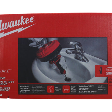 Milwaukee 49-16-2573 TRAPSNAKE 25' Auger with CABLE DRIVE, 1/4" x 25' Cable for 1/2" to 2" Drain Lines, Compatible with M12 TRAPSNAKE Driver, Ideal for Sinks, Bathtubs, and Showers (Tool Only)