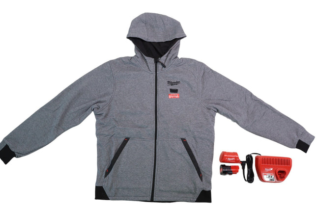 Milwaukee M12 12-Volt Grey Medium Heated Hoodie with 2.0Ah Battery & Charger