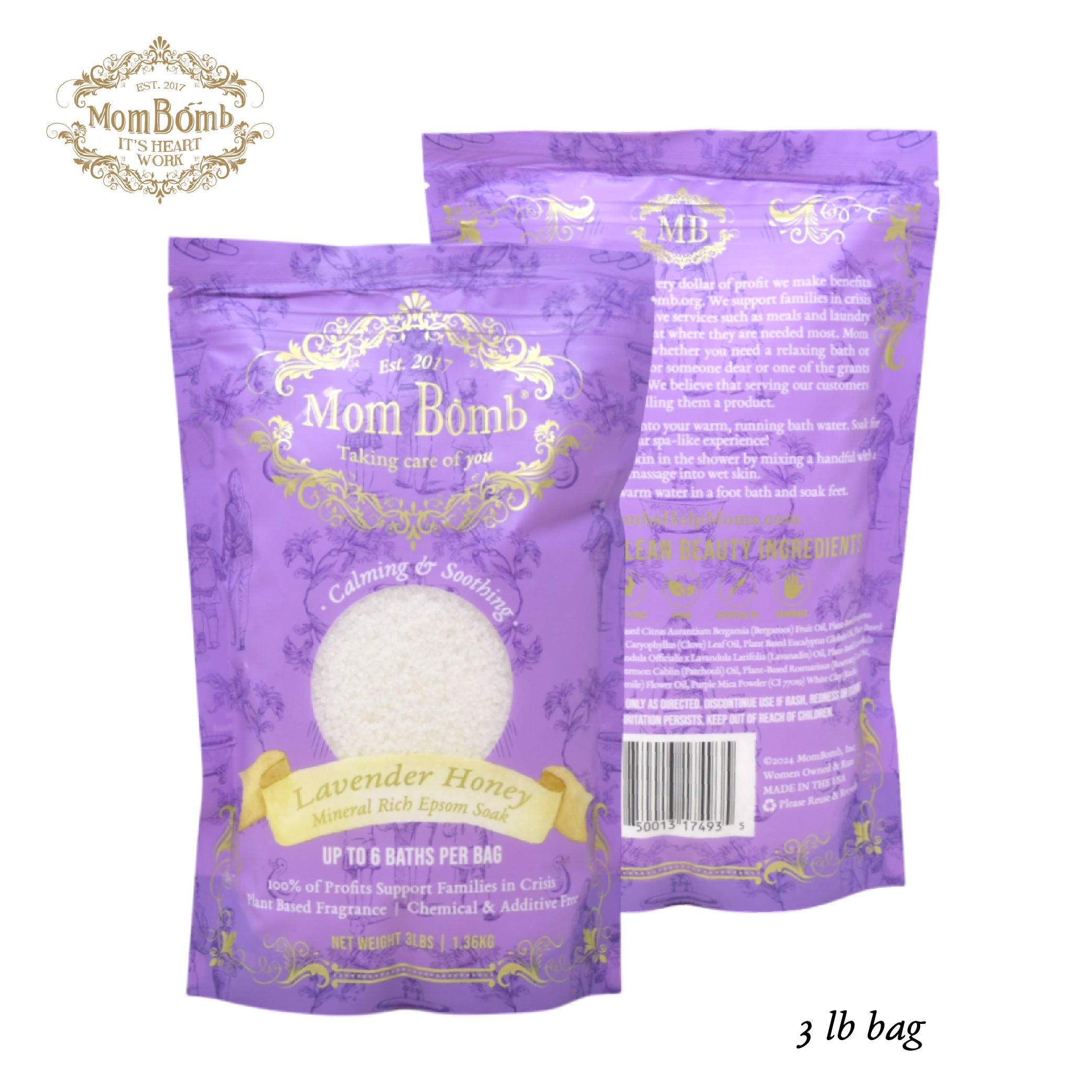 Mom Bomb Lavender Honey Bath Soaks 3 lbs of Pure Tranquility