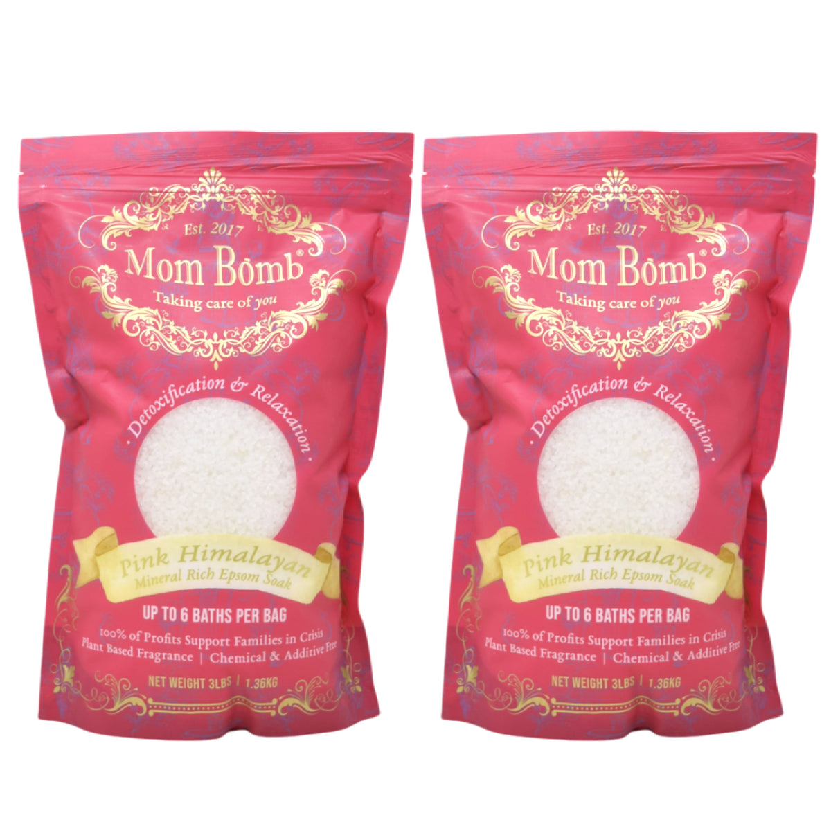 Mom Bomb Pink Himalayan Bath Soaks 3 lbs of Pure Tranquility (2 Pack)