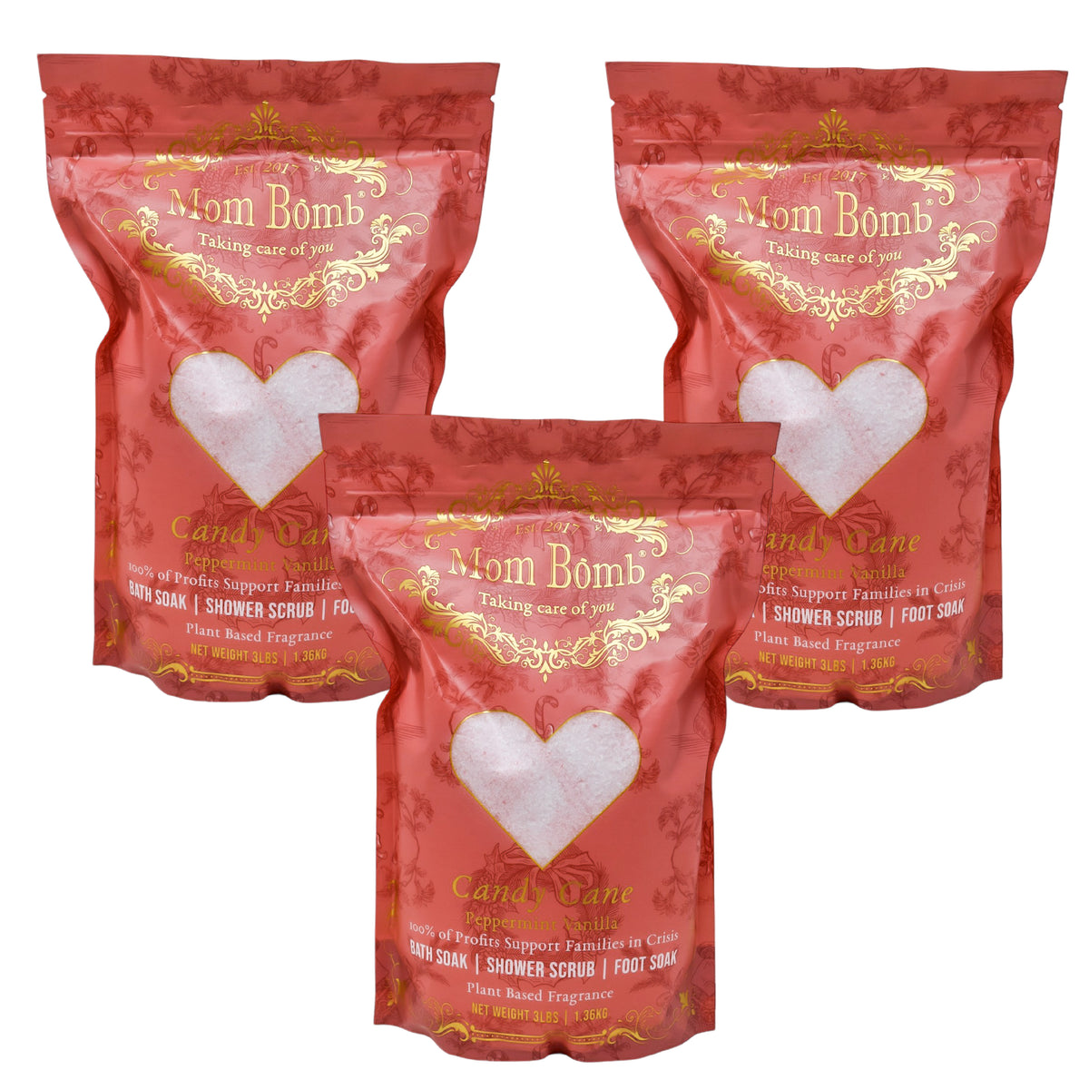 Mom Bomb Candy Cane Bath Soaks 3 lbs of Pure Tranquility (3 Pack)