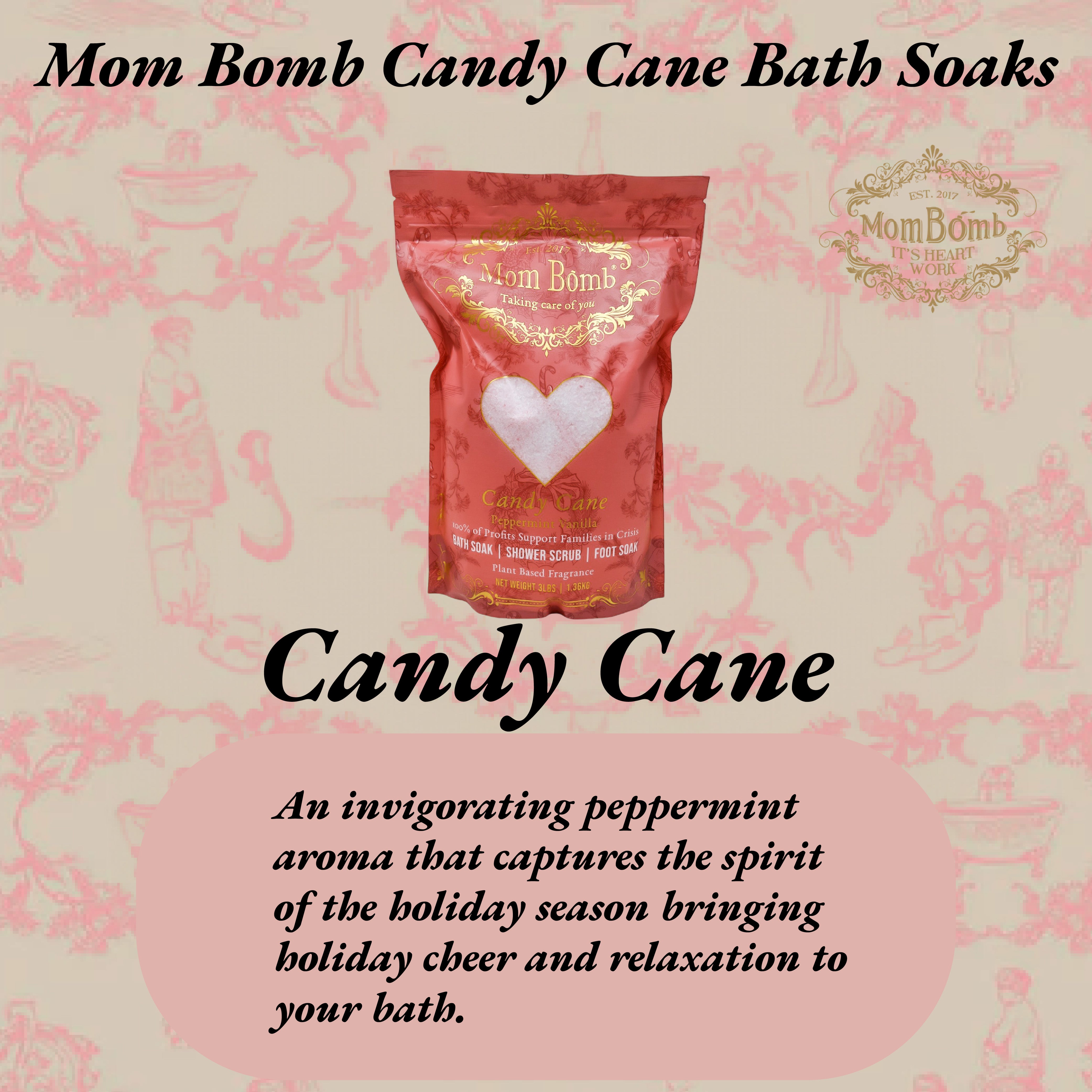 Mom Bomb Candy Cane Bath Soaks 3 lbs of Pure Tranquility (4 Pack)