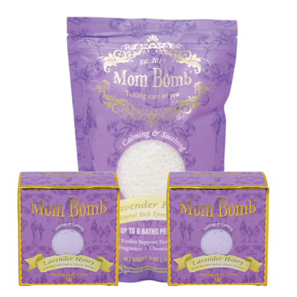 Mom Bomb Lavender Honey Bundle with (2) Bath Bombs & (1) Bath Soak