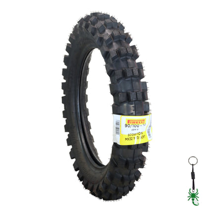 Pirelli Scorpion 90/100-14 49M MX32 Mid Soft Rear Motocross Dirt Bike Tire with Pirelli Scorpion Keychain