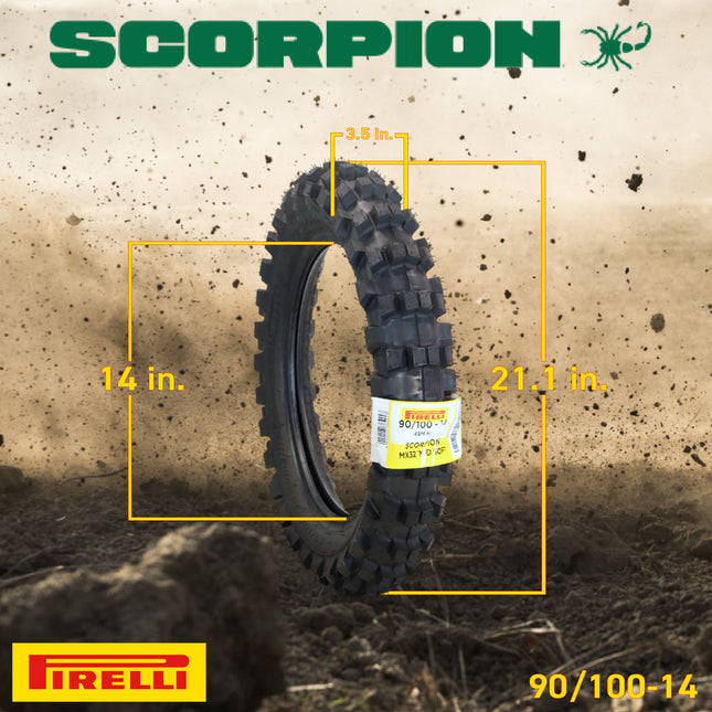 Pirelli Scorpion 90/100-14 49M MX32 Mid Soft Rear Motocross Dirt Bike Tire with Pirelli Scorpion Keychain