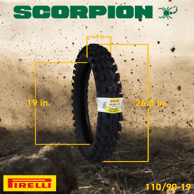 Pirelli Scorpion MX32 Mid Soft Motocross Tire Set - 80/100-21 Front & 110/90-19 Rear Bias Tube Type Dirt Bike Tires - Professional Off-Road Racing Combo for Soft Terrain - Includes Pirelli Keychain