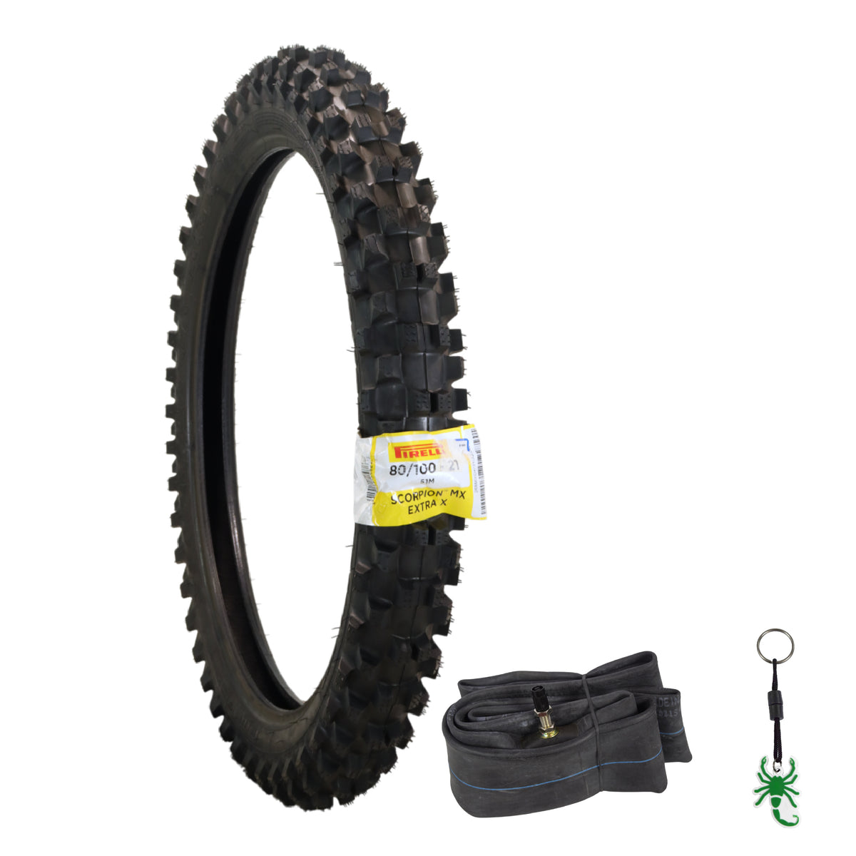 Pirelli Scorpion Extra X 80/100-21 51M Bias Tube Type Front Motorcycle Tire with Inner Tube, High-Performance Motocross Tire for Superior Traction and Durability with Keychain