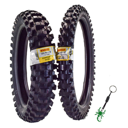 Pirelli Scorpion Extra X 80/100-21 Front 120/90-19 Rear Bias Tires Set with Keychain