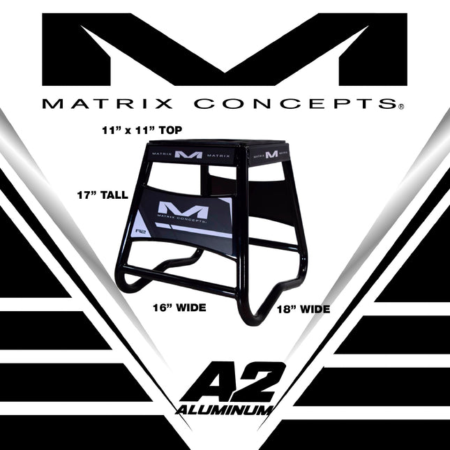 Matrix Concepts A2 Aluminum Motorcycle Stand – Black | Heavy-Duty Lightweight Alloy Dirt Bike Stand with Custom Matrix/Mass Depot Sticker Pack | Durable Design for Motocross, Off-Road & Garage Use
