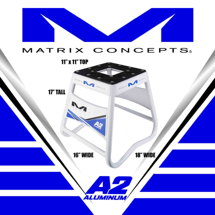 Matrix Concepts A2 Aluminum Motorcycle Stand w/ Mass Depot Sticker Pack – Blue | Lightweight Heavy-Duty 6063 Alloy Dirt Bike Stand for Motocross, Off-Road & Garage Use | Durable Non-Slip Top