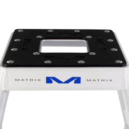 Matrix Concepts A2 Aluminum Motorcycle Stand w/ Mass Depot Sticker Pack – Blue | Lightweight Heavy-Duty 6063 Alloy Dirt Bike Stand for Motocross, Off-Road & Garage Use | Durable Non-Slip Top