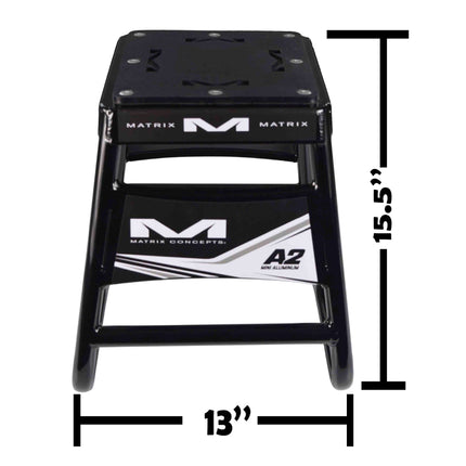 Matrix Concepts Mini A2 Aluminum Stand  /Mass Depot Sticker Pack - Black | Lightweight 6063 Aircraft Aluminum Youth Motocross Bike Lift| 150 lb Capacity | Non-Slip Rubber Top & Compact 8" x 8" Base