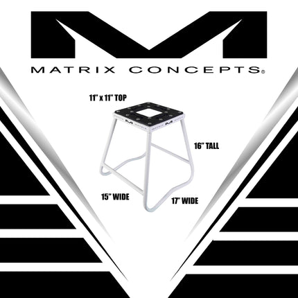 Matrix Concepts C1 Steel Stand /Mass Depot Sticker Pack - White | Heavy-Duty Carbon Steel Motorcycle Lift | 300 lb Capacity Motocross Dirt Bike Stand | Non-Slip Rubber Top