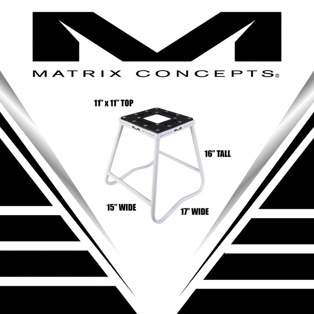 Matrix Concepts C1 Steel Stand /Mass Depot Sticker Pack - White | Heavy-Duty Carbon Steel Motorcycle Lift | 300 lb Capacity Motocross Dirt Bike Stand | Non-Slip Rubber Top