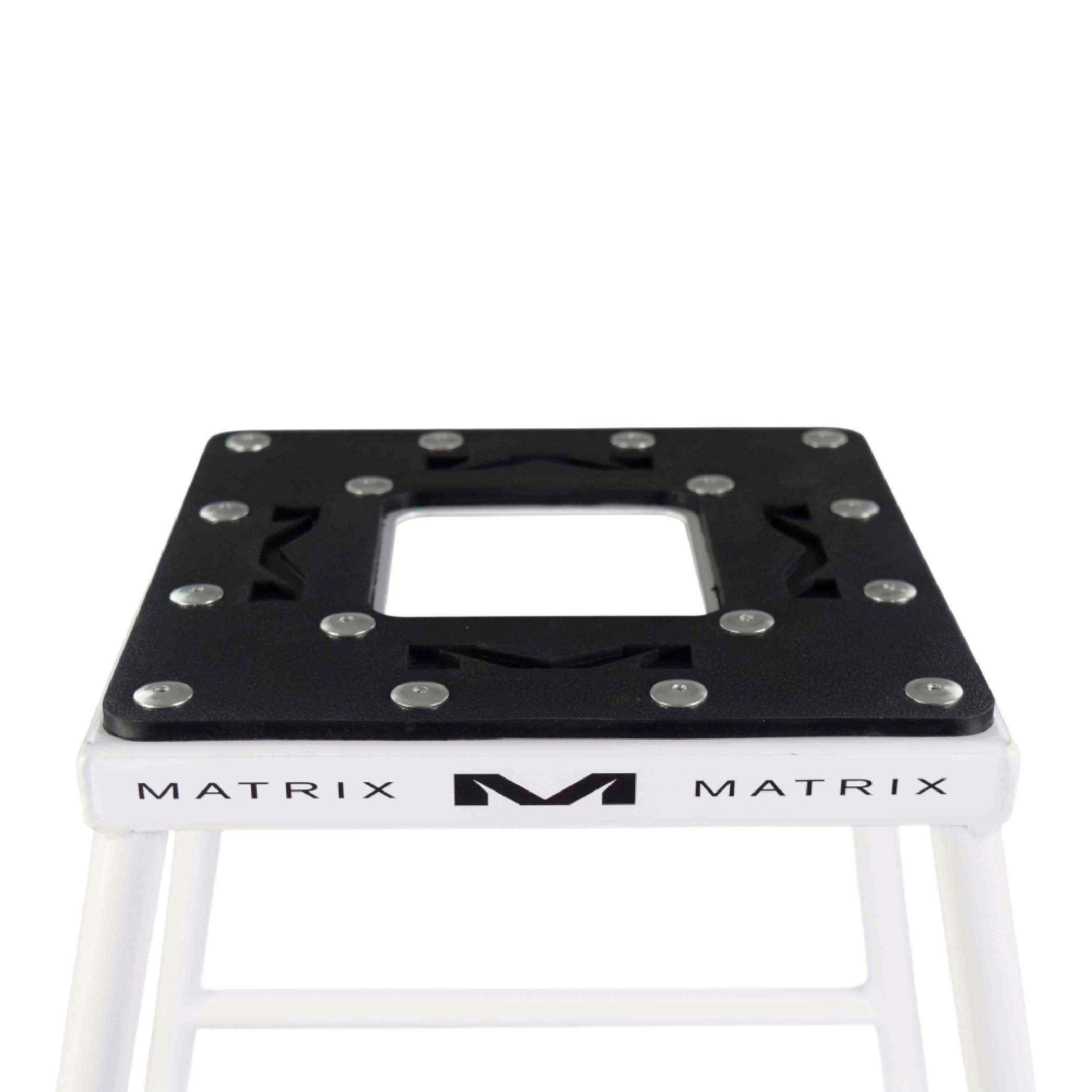 Matrix Concepts C1 Steel Stand /Mass Depot Sticker Pack - White | Heavy-Duty Carbon Steel Motorcycle Lift | 300 lb Capacity Motocross Dirt Bike Stand | Non-Slip Rubber Top