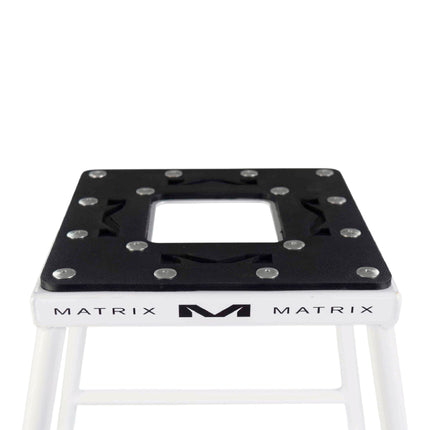 Matrix Concepts C1 Steel Stand /Mass Depot Sticker Pack - White | Heavy-Duty Carbon Steel Motorcycle Lift | 300 lb Capacity Motocross Dirt Bike Stand | Non-Slip Rubber Top