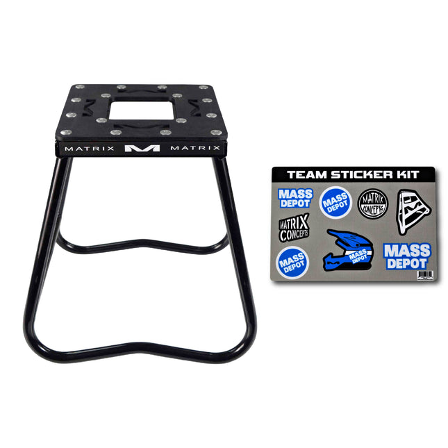 Matrix Concepts C1 Steel Stand /Mass Depot Sticker Pack - Black | Heavy-Duty Carbon Steel Motorcycle Lift | 300 lb Capacity Motocross Dirt Bike Stand | Non-Slip Rubber Top