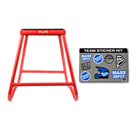 Matrix Concepts C1 Steel Stand /Mass Depot Sticker Pack - Red | Heavy-Duty Carbon Steel Motorcycle Lift | 300 lb Capacity Motocross Dirt Bike Stand | Non-Slip Rubber Top