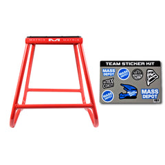 Matrix Concepts C1 Steel Stand /Mass Depot Sticker Pack - Red | Heavy-Duty Carbon Steel Motorcycle Lift | 300 lb Capacity Motocross Dirt Bike Stand | Non-Slip Rubber Top
