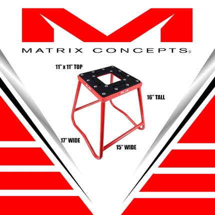 Matrix Concepts C1 Steel Stand /Mass Depot Sticker Pack - Red | Heavy-Duty Carbon Steel Motorcycle Lift | 300 lb Capacity Motocross Dirt Bike Stand | Non-Slip Rubber Top