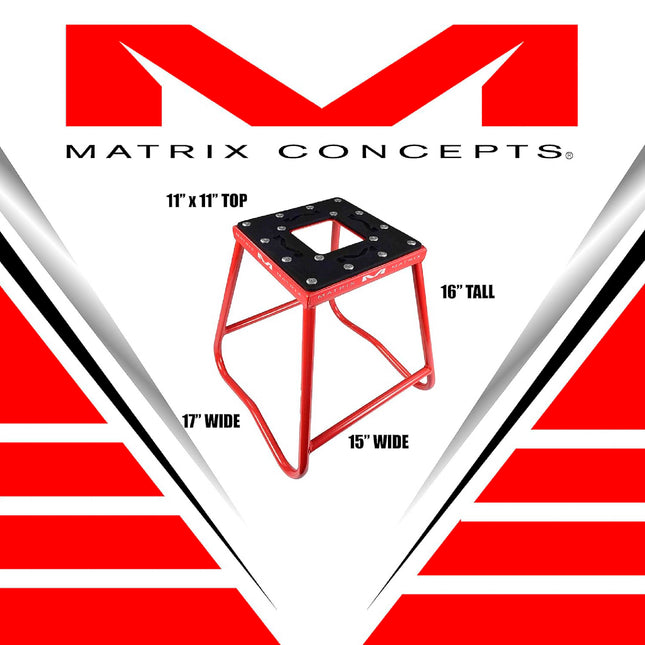 Matrix Concepts C1 Steel Stand /Mass Depot Sticker Pack - Red | Heavy-Duty Carbon Steel Motorcycle Lift | 300 lb Capacity Motocross Dirt Bike Stand | Non-Slip Rubber Top