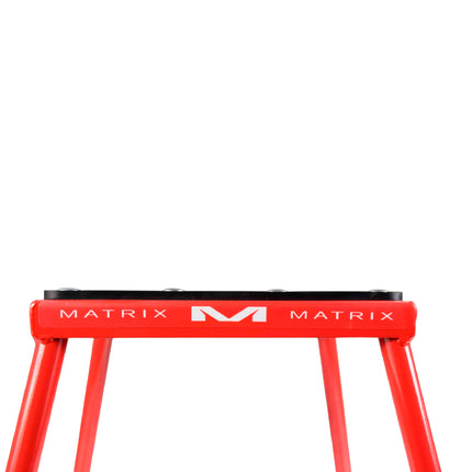 Matrix Concepts C1 Steel Stand /Mass Depot Sticker Pack - Red | Heavy-Duty Carbon Steel Motorcycle Lift | 300 lb Capacity Motocross Dirt Bike Stand | Non-Slip Rubber Top