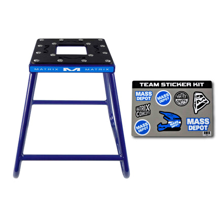 Matrix Concepts C1 Steel Stand /Mass Depot Sticker Pack - Blue | Heavy-Duty Carbon Steel Motorcycle Lift | 300 lb Capacity Motocross Dirt Bike Stand | Non-Slip Rubber Top