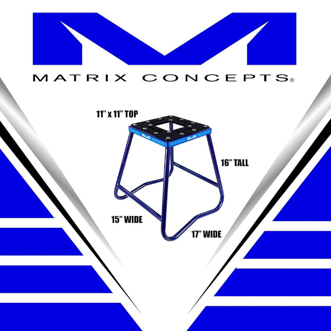 Matrix Concepts C1 Steel Stand /Mass Depot Sticker Pack - Blue | Heavy-Duty Carbon Steel Motorcycle Lift | 300 lb Capacity Motocross Dirt Bike Stand | Non-Slip Rubber Top