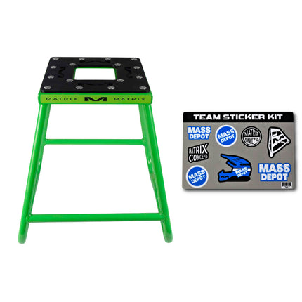 Matrix Concepts C1 Steel Stand /Mass Depot Sticker Pack - Green| Heavy-Duty Carbon Steel Motorcycle Lift | 300 lb Capacity Motocross Dirt Bike Stand | Non-Slip Rubber Top