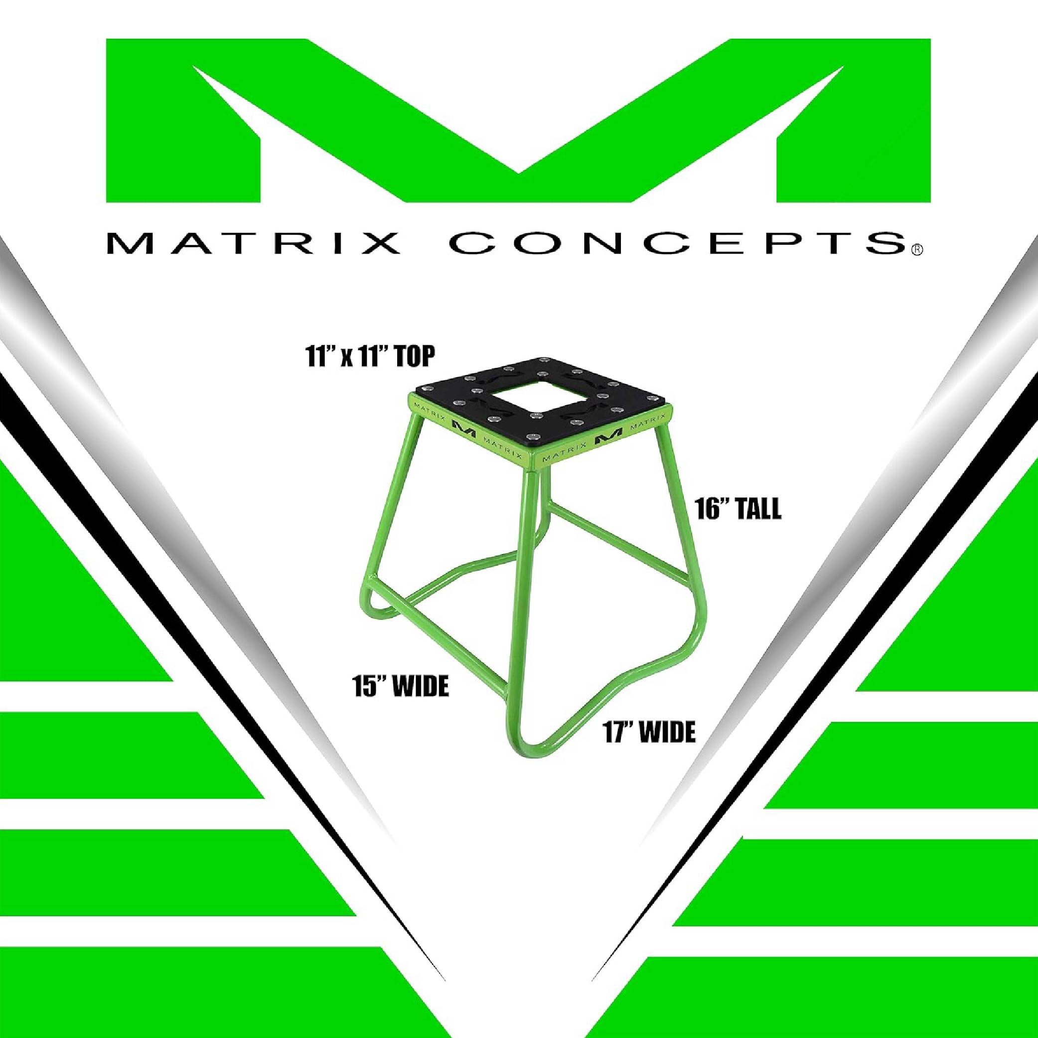 Matrix Concepts C1 Steel Stand /Mass Depot Sticker Pack - Green| Heavy-Duty Carbon Steel Motorcycle Lift | 300 lb Capacity Motocross Dirt Bike Stand | Non-Slip Rubber Top